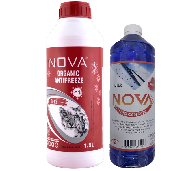 Nova -25 Derece Organik Kırmızı G12 Antifriz 1.5 Litre + Cam Suyu 1L ürün görseli 1