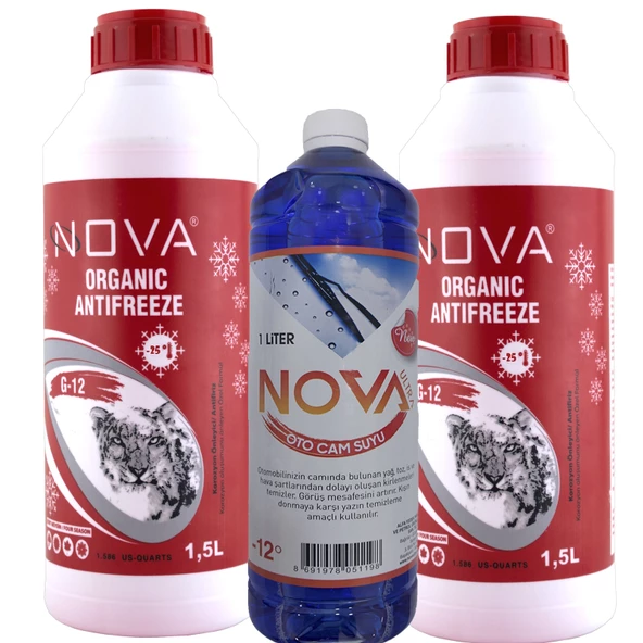 Nova -25 Derece Organik Kırmızı Antifriz 2 x 1.5, Toplam 3 Litre + Cam Suyu ürün görseli 1