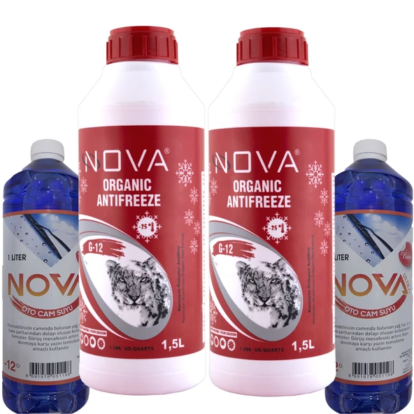 Nova -25 Derece Organik Kırmızı Antifriz 2 X 1.5 Litre ve 2 Adet Cam Suyu ürün görseli 1