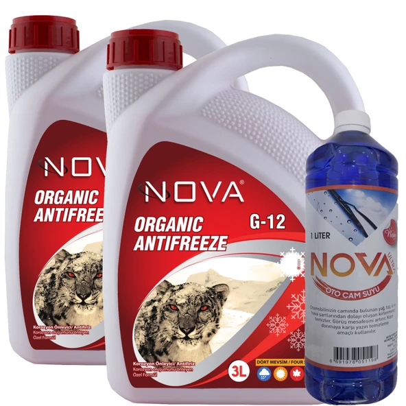 Nova -25 Derece Organik Kırmızı Antifriz 2 X 3 Litre + Cam Suyu 1L ürün görseli 1