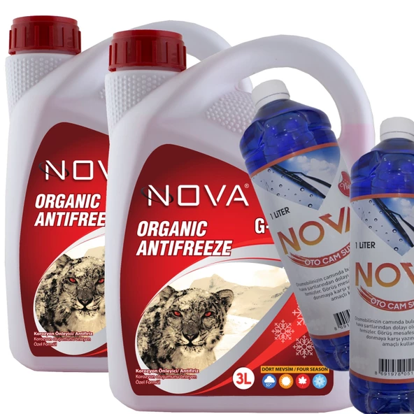 Nova -25 Derece Organik Kırmızı Antifriz 2 X 3 Litre + 2 X 1L Cam Suyu ürün görseli 1