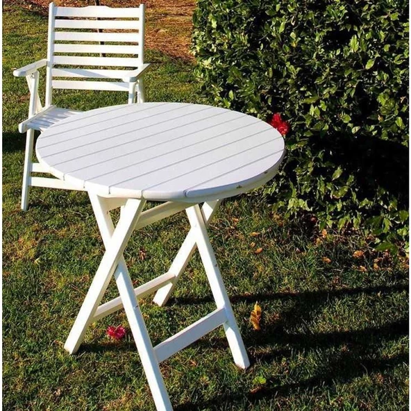Buzludja Katlanır Ahşap Masa - 60 Cm Beyaz Bahçe Balkon Masası ürün görseli 1