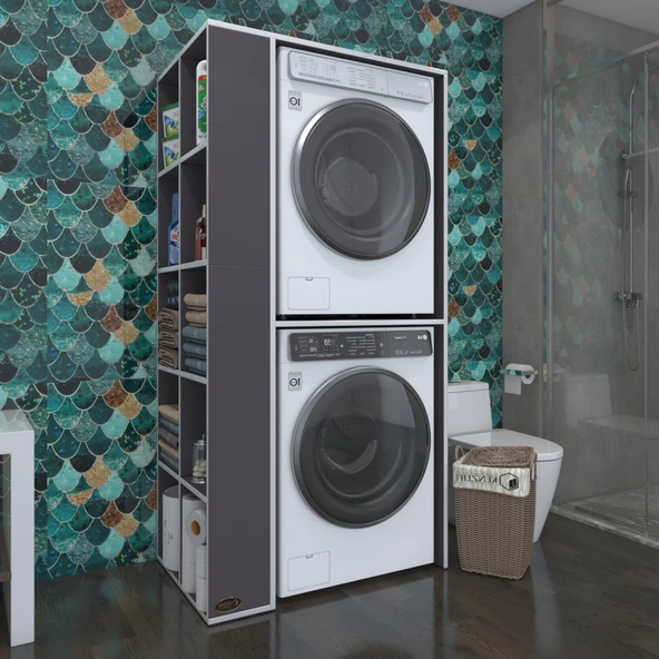 Kenzlife çamaşır-kurutma makinesi dolabı bolodenka sol gri 180*090*60 banyo kapaksız arkalıksız ürün görseli 1