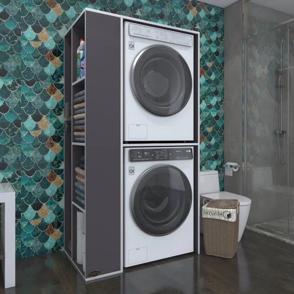 Kenzlife çamaşır-kurutma makinesi dolabı demyan sol gri 180*090*60 banyo kapaksız arkalıksız ürün görseli 1