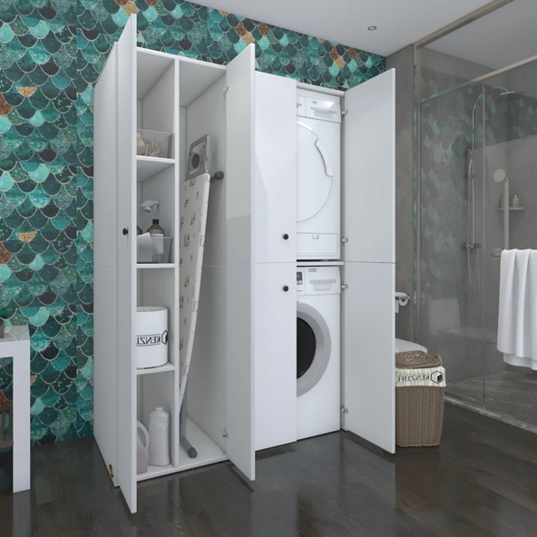 Kenzlife Çamaşır-Kurutma Makinesi Dolabı Kapaklı Yaromira Sol Byz 180*120*60 Banyo Arkalıksız ürün görseli 1