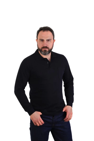 ESER - Polo Yaka Uzun Kol Penye İş Tişörtü - Cepli - Lacivert ürün görseli 1