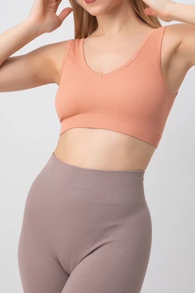 DoReMi Seamless V Yaka Ripli Kalın Askılı Spor Sütyen ürün görseli 1