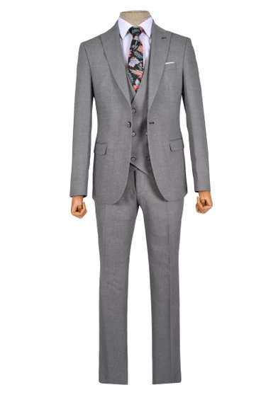 Cengiz İnler Armür Kırçıl Desen Tek Düğme 6 Drop Yelekli Slim Fit Erkek Takım Elbise ürün görseli 1