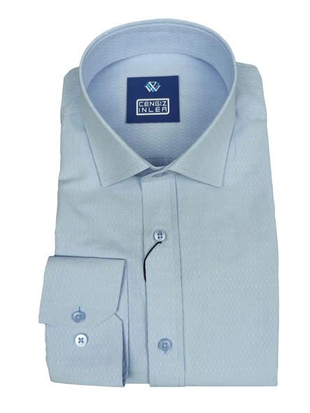 Cengiz İnler Standart Yaka Küçük Çarpı Armür Desen Slim Fit Erkek Pamuk Gömlek ürün görseli 1