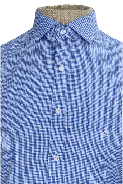 Cengiz İnler Standart Yaka Dört Çizgi Kare Desen Oxford Slim Fit Erkek Pamuk Gömlek ürün görseli 1
