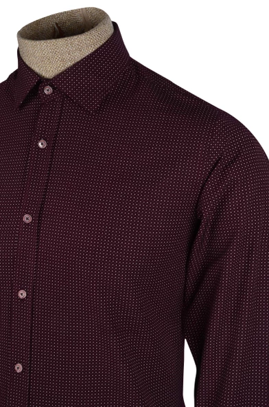 Cengiz İnler Standart Yaka Düz Puantiye Desen Slim Fit Erkek Pamuk Gömlek ürün görseli 1