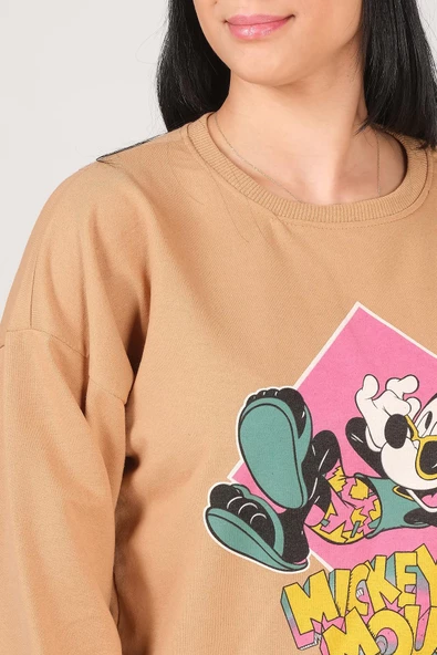 Kadın Mickey Mouse Baskılı Eşofman Takımı Camel - Resim 6