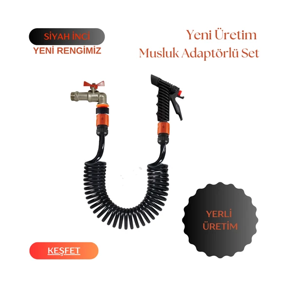 Plasyay Spiral Sulama Yıkama Hortum Musluk Adaptörlü ve Yeni Tetik Başlıklı Set ürün görseli 1