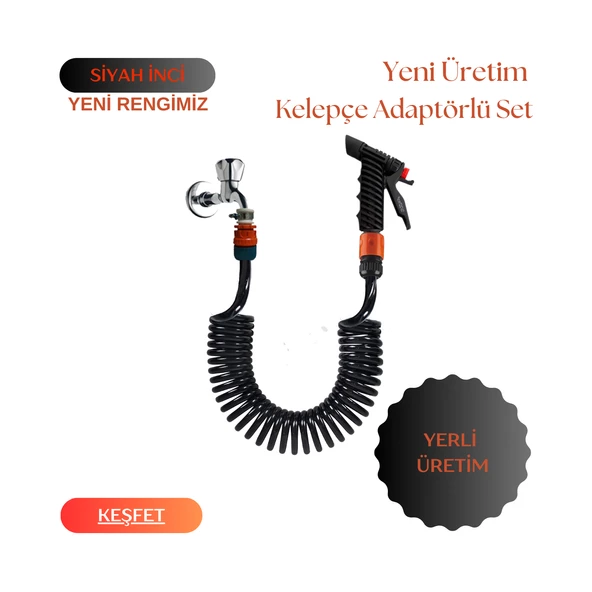 Plasyay Spiral Sulama Yıkama Hortum Kelepçe Adaptörlü ve Yeni Tetik Başlıklı Set ürün görseli 1