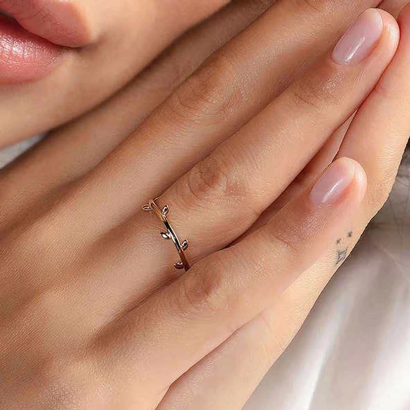 14k Sarı Altın Minimal Dal Yüzük - Resim 2