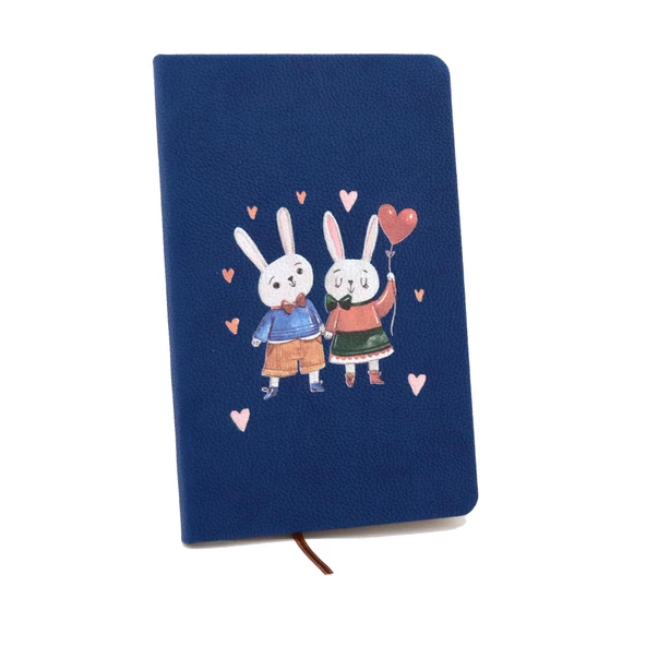 Termo Deri Mutlu Çift Desenli Lastikli Defter - Resim 4