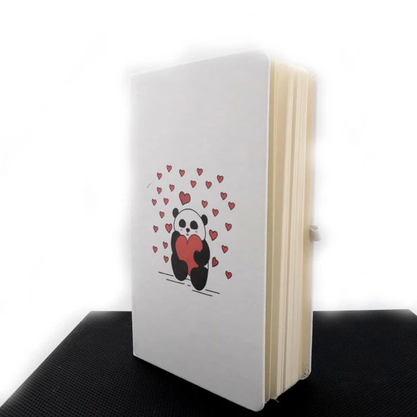 Termo Deri Mutlu Çift Desenli Lastikli Defter - Resim 8