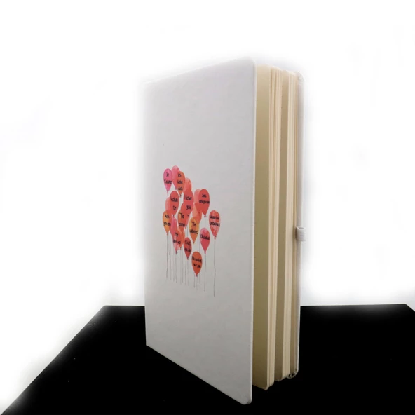 Termo Deri Mutlu Çift Desenli Lastikli Defter - Resim 5