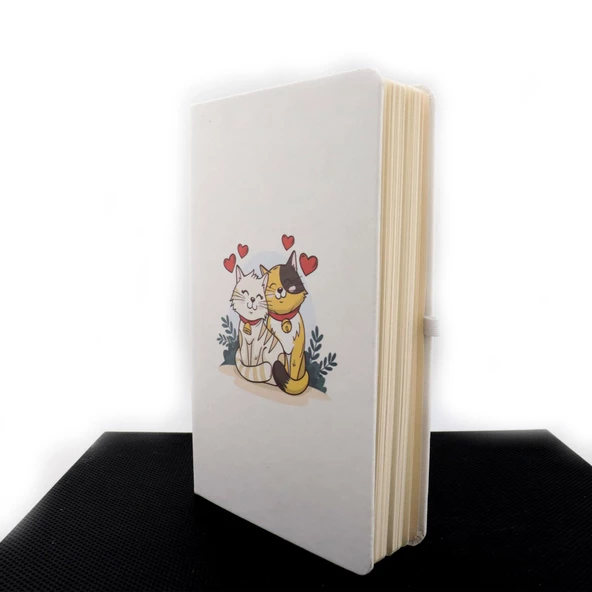 Termo Deri Mutlu Çift Desenli Lastikli Defter - Resim 7