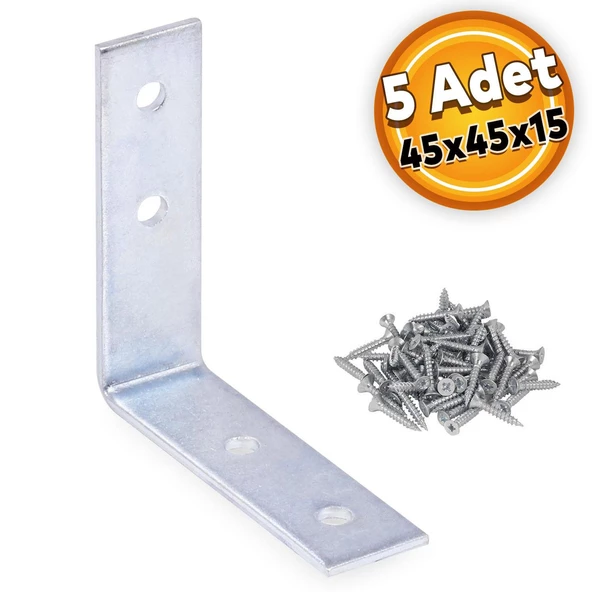 Mobilya Eşya Dolap Yatak Duvara Sabitleme Köşebent Bağlantı Aparatı L Demiri Gönye 45x45x15 Mm (5 ADET) ürün görseli 1