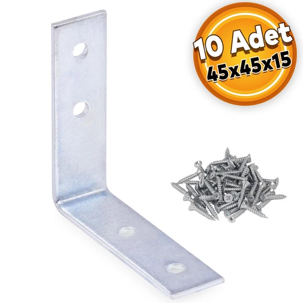 Mobilya Eşya Dolap Duvara Sabitleme Köşebent Bağlantı Aparatı L Demiri Gönye 45x45x15 Mm (10 ADET) ürün görseli 1
