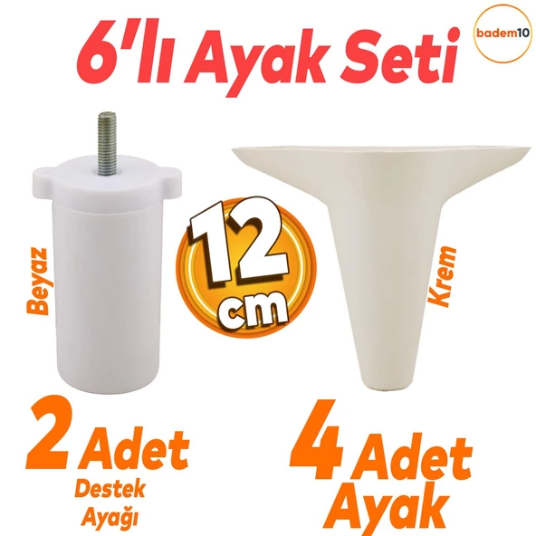 Aspen 6'lı Set Mobilya Tv Ünitesi Çekyat Koltuk Kanepe Baza Destek Ayağı Ayakları 12 Cm Krem Ayak ürün görseli 1