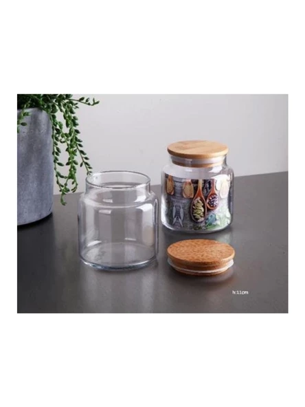 Gönül 2734 Bambu Kapaklı Cam Kavanoz 9.5x10.5 cm 500 cc 3'lü ürün görseli 1