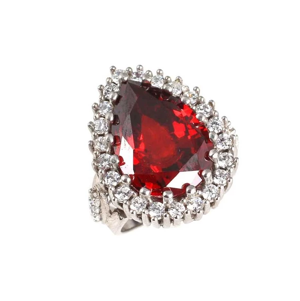 925 Ayar Gümüş Damla Garnet Taşlı Anturaj Yüzük ürün görseli 1