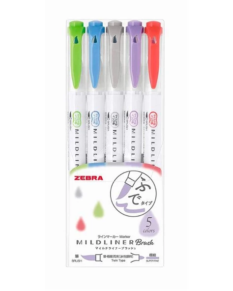 Zebra Mildliner Fırça Uçlu Fosforlu Kalem 5li WFT8 5CNC Model 2 ürün görseli 1
