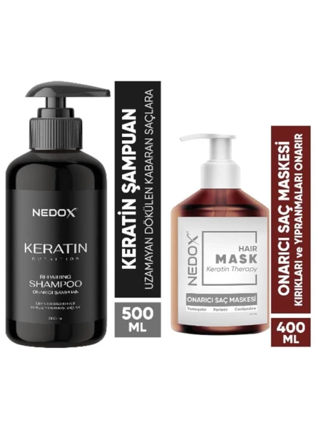 NEDOX Keratinli Saç Bakım Şampuanı 500 ml+NEDOX Saç Bakım Maskesi 400 ml ürün görseli 1