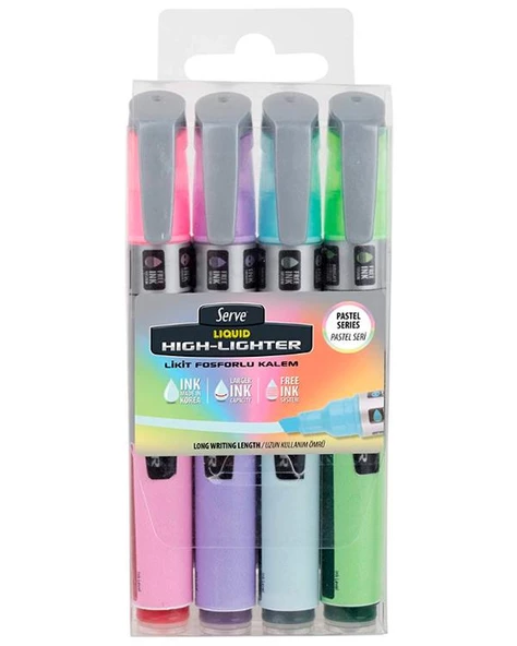 Serve Likit Pastel 4 Renk Fosforlu Kalem Model 1 ürün görseli 1