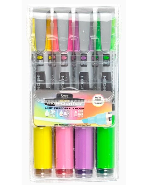 Serve Likit Pastel 4 Renk Fosforlu Kalem Model 2 ürün görseli 1