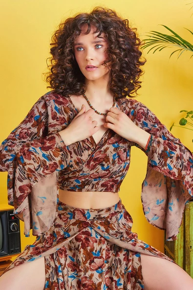 İspanyol Kol Crop Bluz - Resim 4