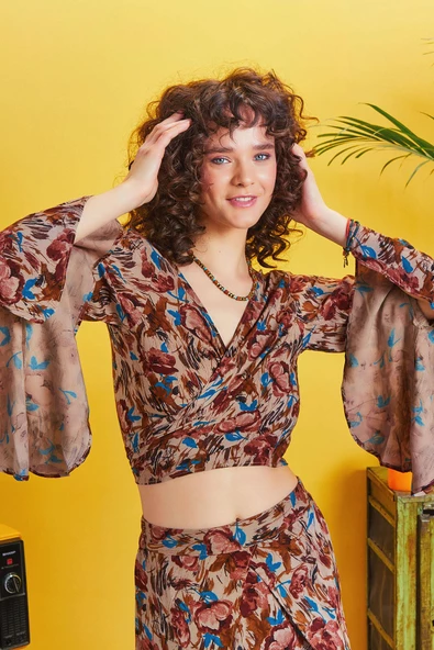 İspanyol Kol Crop Bluz - Resim 2