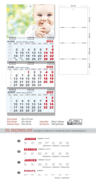 Büyük Gemici Takvim Yeşil (Tek Parça Spiralli) ürün görseli 1