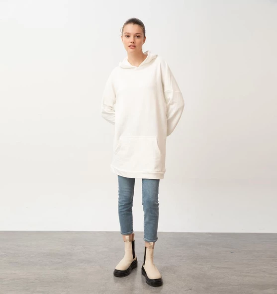 Nors Frig Kapüşonlu Tunik Sweatshirt Ekru ürün görseli 1
