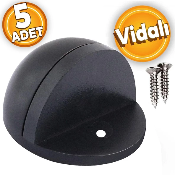 Yarımay Kapı Stoperi Tamponu Vidalı Metal Kapı Stopu Durdurucu Tutucu Mat Siyah (5 ADET) ürün görseli 1