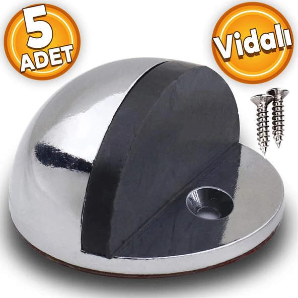 Yarımay Kapı Stoperi Tamponu Vidalı Metal Kapı Stopu Durdurucu Tutucu Krom (5 ADET) ürün görseli 1