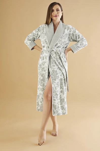 Jakarlı Lakoste Bambu Cotton Bayan Sabahlık - Resim 12