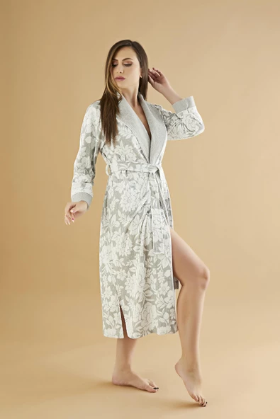 Jakarlı Lakoste Bambu Cotton Bayan Sabahlık - Resim 4