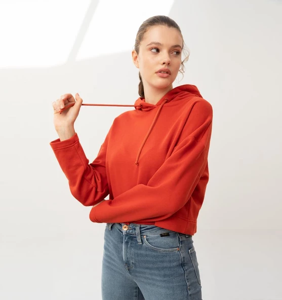 Nors Bolthor Kapüşonlu Crop Sweatshirt Kiremit - Resim 2