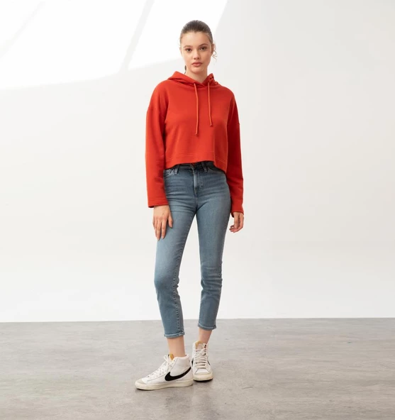 Nors Bolthor Kapüşonlu Crop Sweatshirt Kiremit ürün görseli 1