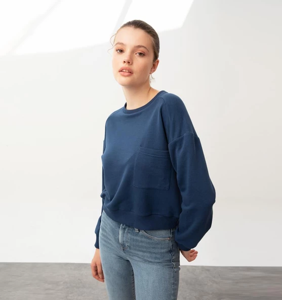 Nors Baldur Crop Sweatshirt Lacivert - Resim 3