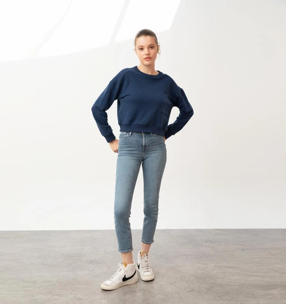 Nors Baldur Crop Sweatshirt Lacivert - Resim 2