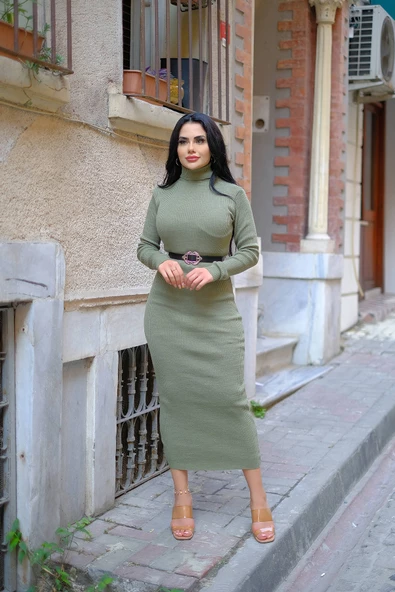 Boğazlı Triko Kalem Elbise (KEMER DAHİL DEGİLDİR S/M/L BEDEN UYUMLU) ürün görseli 1