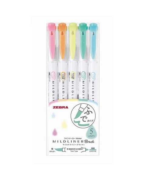Zebra Mildliner Fırça Uçlu Fosforlu Kalem 5li WFT8 5C ürün görseli 1