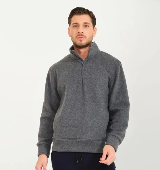Nors Vanir Basic Yarım Fermuarlı Polar Sweatshirt Gri ürün görseli 1