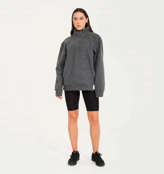 Nors Vanir Basic Yarım Fermuarlı Polar Sweatshirt Gri - Resim 5