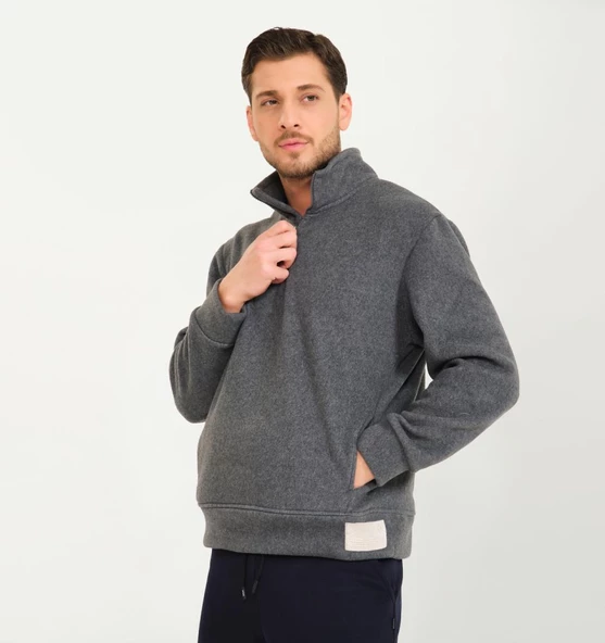Nors Vanir Basic Yarım Fermuarlı Polar Sweatshirt Gri - Resim 2
