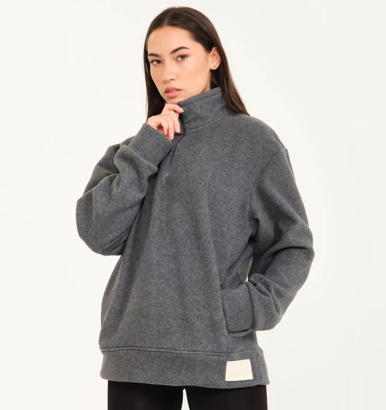 Nors Vanir Basic Yarım Fermuarlı Polar Sweatshirt Gri - Resim 4